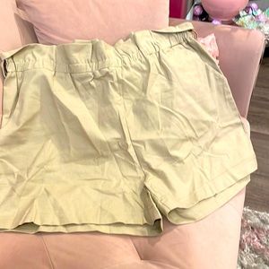 Tan., paper bag waist shorts.,